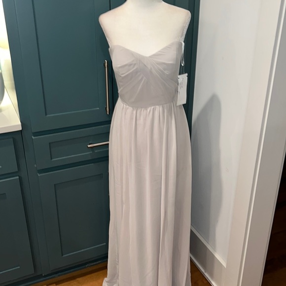 NWT Social Bridesmaids Chiffon Formal Gown #8159 Oyster - Picture 3 of 11
